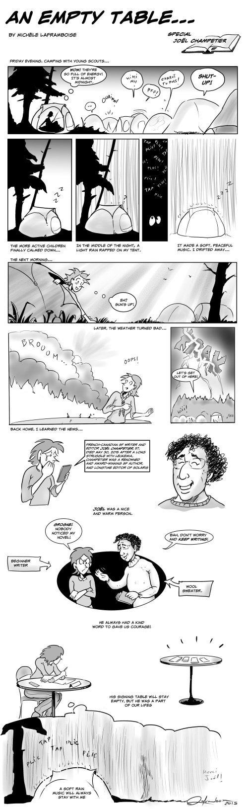 SF writer and editor Joël Champetier, 57, died May 30, 2015 after a long struggle with leukemia. Champetier was a renowned and award-winning SF author, and longtime editor of Solaris, one of the most prestigious French-language SF magazines in the world.