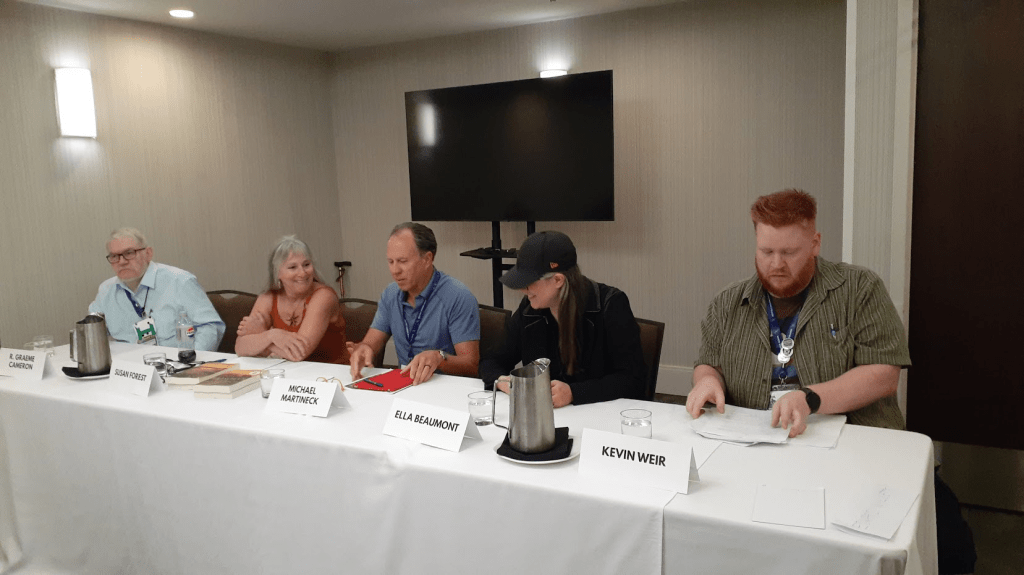 The Slush fiction panel with Left to right:  Greame Cameron, Susan Forest, Michael Martinek, Ella Beaumont,  Kevin Weir. Thank you! 